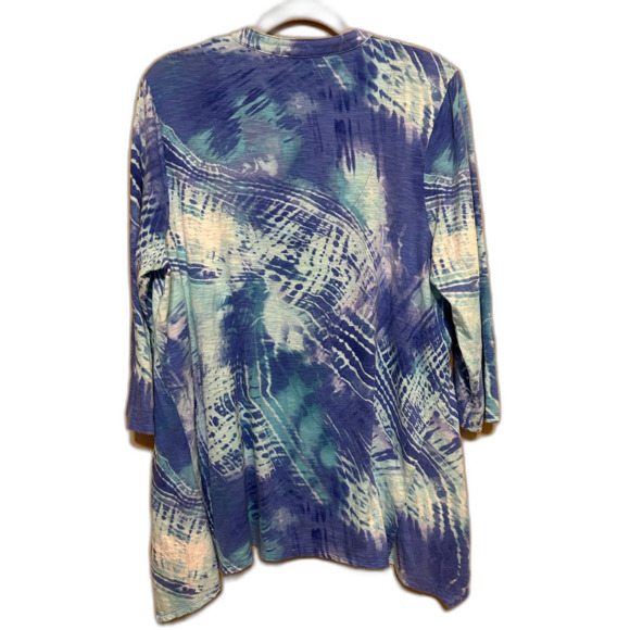 Chico's Tie Dyed Sharkbite Hem Tunic Top Womens Size 3 US XL Blue Boho Beachy - Picture 3 of 8